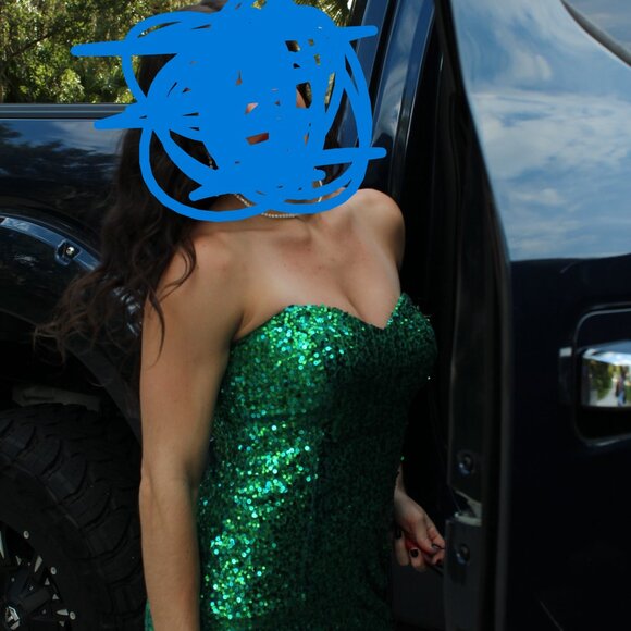 Alyce Paris Strapless Green Sequin Dress sz8 fits like 4-6 - Picture 2 of 8